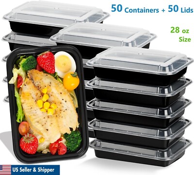 28oz Meal Prep Containers 50 Sets 1 Comp Bento Food Storage Take Out  With Lids