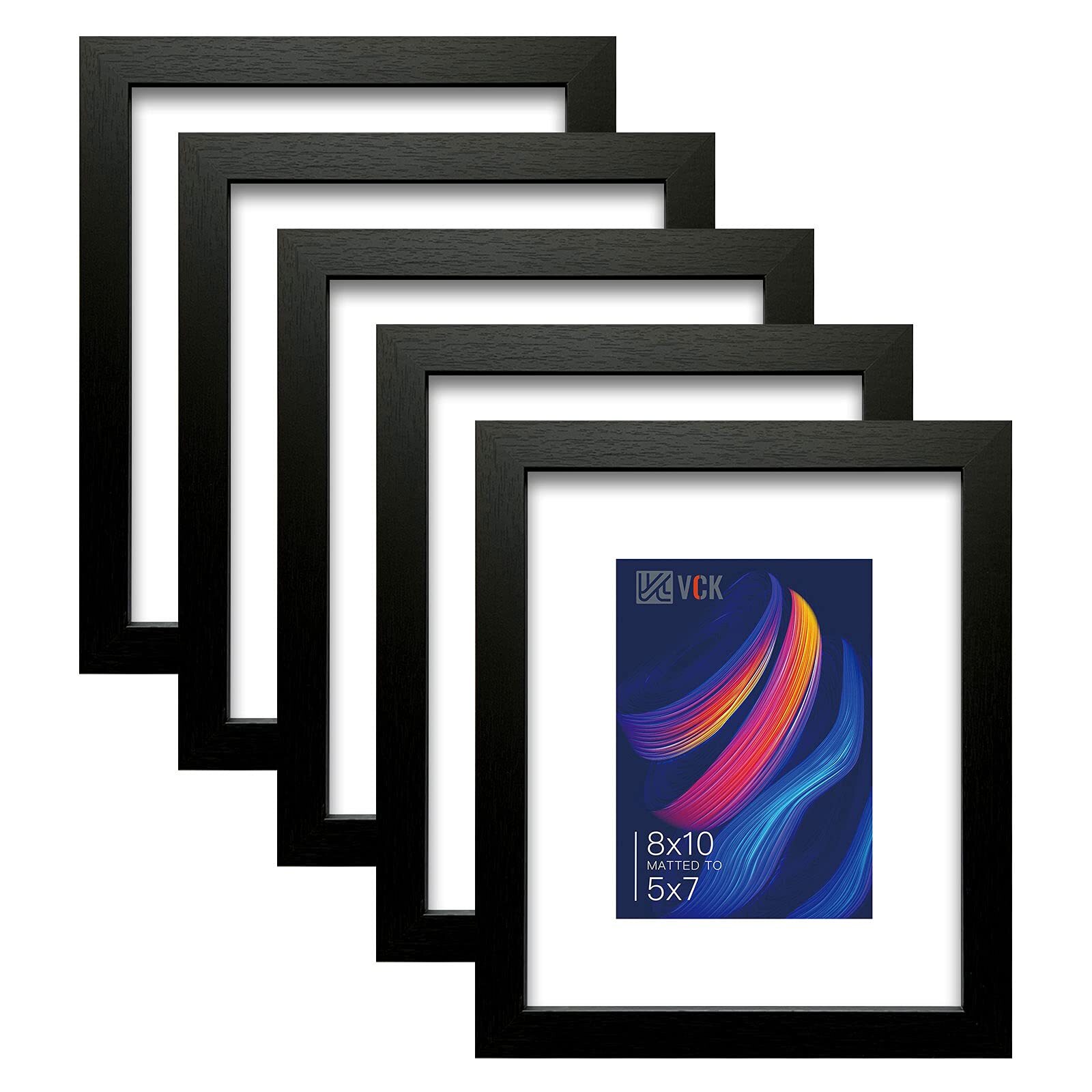 Picture Frame 8×10 Set of 5 Display Pictures 5x7 with Mat or 8x10 Without Mat...