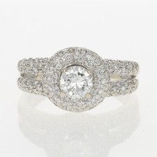 IGI 1.03ctw Round Cut Diamond Halo Engagement Ring 14k White Gold Size 6.25