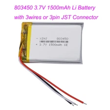3.7V 1500mAh 5.55Wh 803450 JST 3Pin Connector NTC Thermistor Lipo Li-ion Battery