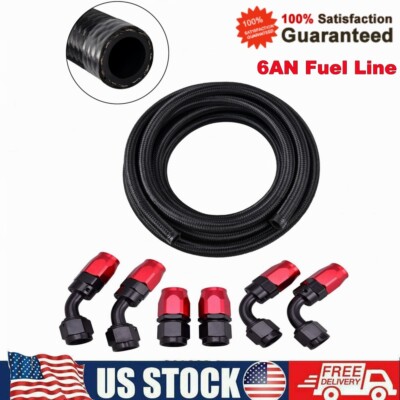 6AN Nylon Braided CPE Oil Gas Fuel Line Hose End 16Ft AN 6 Fuel line Fitting Kit