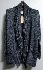 RALPH LAUREN DENIM & SUPPLY WOMENS FRINGE SHAWL COLLAR CARDIGAN GREY SWEATER