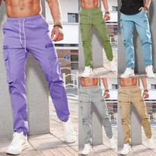 Mens Jogging Tracksuit Bottoms Trousers Gym Workout Sweat Pants Elastic Waist