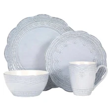 Dinnerware Set Blue Stoneware Dish Round Dinner Plate Bowl Mug Service for 4