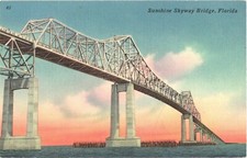 Beautiful Sunset At Sunshine Skyway Bridge, Florida Postcard