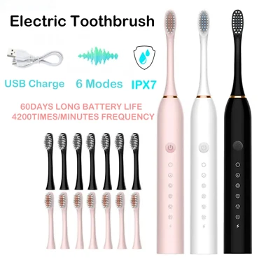 SPAZZOLINO ELETTRICO SONICO 1.5W CON 4 TESTINE INCLUSE PULIZIA DENTI ORALE IPX7