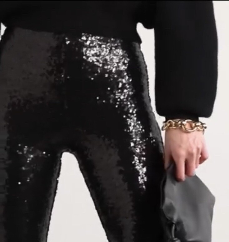 Commando High Waisted Black Sequin Long Flared Legging Stretch Pants M NWT! image 8