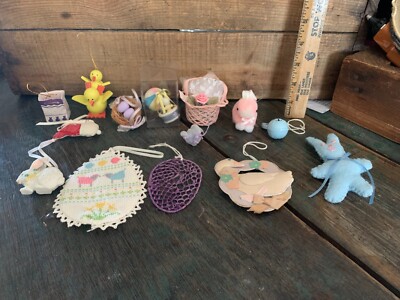Easter Ornaments Decorations Large Group Eggs  Bunnies Ducks  Lot Some Handmade