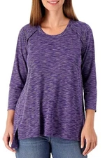 LOGO by Lori Goldstein Brushstroke Heather 3/4Slv Top Nightshade Blue