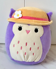 NWT Squishmallows Holly the Owl with Bucket Hat White Flower and Original Tag