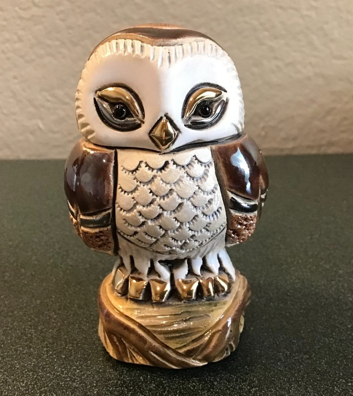 OWLS! De Rosa Rinconada Handmade Stoneware OWL Browns w/Gold Accents #1755