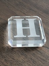 Crystal Monogrammed Letter H - Paperweight Or Decorative 3-1/2&rdquo; Square 1&rdquo; Thick