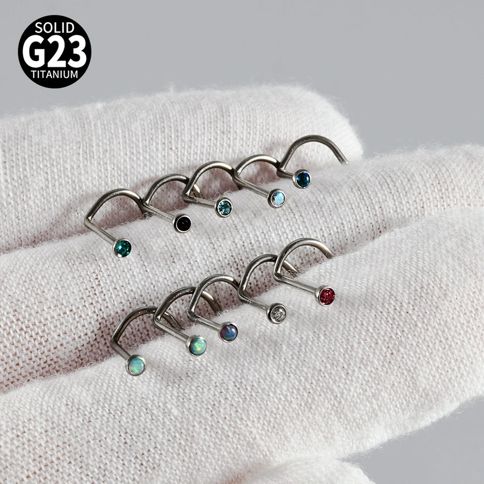 Anillo nariz ópalo 2 piezas G23 titanio nariz curvada perno nariz aro elegante joyería corporal Foto 2 de 4