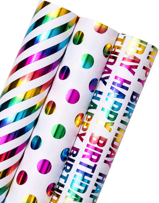 Birthday Wrapping Paper Roll - Mini Roll - 3 Rolls - 17 Inch X 120 Inch per Roll