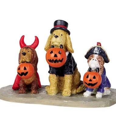 Lemax Spooky Town Trick Or Dog Treats -Set Of  3  -Halloween Village Carnival