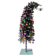 5ft Prelit Black Tinsel Halloween Tree Decorations with 100 Orange Led Lights...