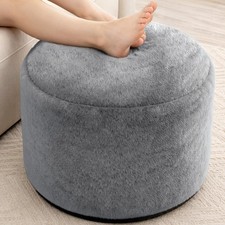 Round Furry Memory Foam Pouf Ottoman 20x15 Inch Floor Footrest Dark Grey
