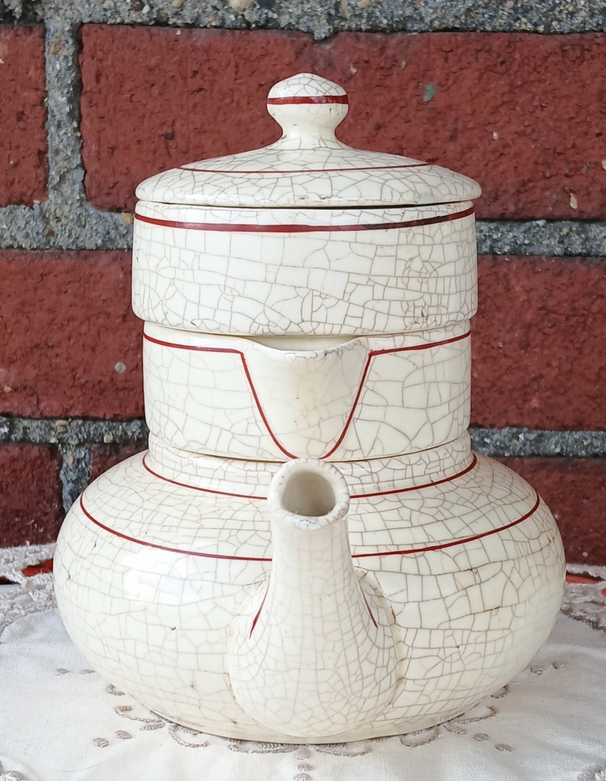 Roseville Combination Creamware Tea Set HTF Stackable Vintage Art Pottery, c1910