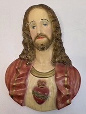 Vintage Sacred Heart Of Jesus Plaster Wall Plaque 1950s
