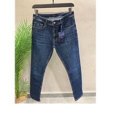 Christian Dior Women's Blue Denim Skinny Jeans with Red Pocket Detail