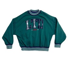 Limited Too Girls Medium 10 Green Plaid Logo Crewneck Sweatshirt Y2K