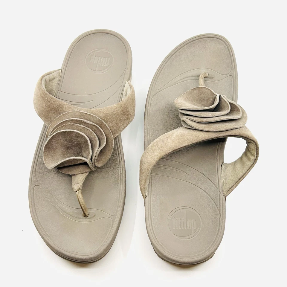 Sandalia Fitflop Beige Gamuza Puntera Mujer Talla 9/41 Playa Verano Comodidad Foto 2 de 4