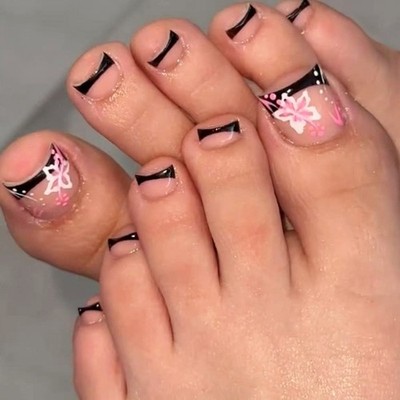 French Tips Fake Toe Nail Acrylic Artificial False Toenails Glues on Toenail