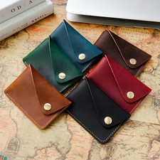 Handmade Leather Card Holder Creative Small Snap Crazy Horse Retro Wallet