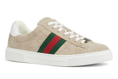 Gucci Ace Web GG Logo Oatmeal Beige Suede Flat Low Top Trainer Sneakers 39