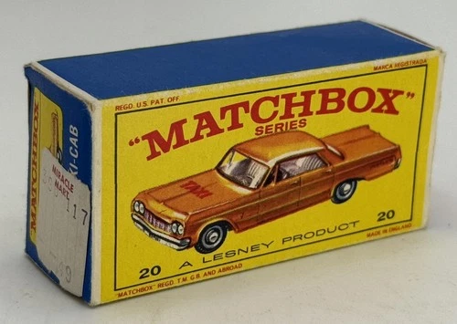 Matchbox Lesney BOX ONLY Original No. 20 Chevrolet Impala Taxi 1965 Free Ship