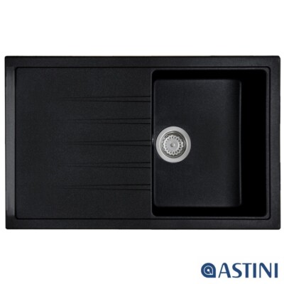 Astini Gianni Compact 1.0 Schüssel Granit Schwarz Küchenspüle & Ablaufgarnitur