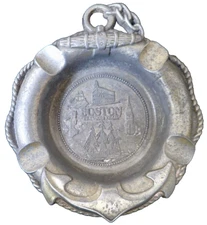 4-Finger Nautical Heavy Metal Cigar Ashtray w/ Anchor Rope & Boston Center Scene