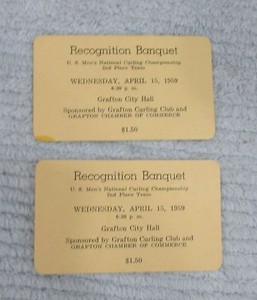 2 Grafton ND 1959 Mens Natl Curling Championship 2nd Place Team Ticket FREE SH