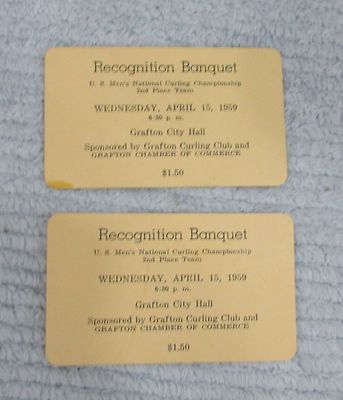 2 Grafton ND 1959 Mens Natl Curling Championship 2nd Place Team Ticket FREE SH  