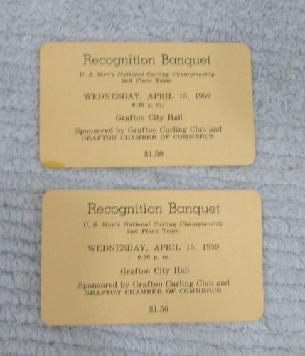2 Grafton ND 1959 Mens Natl Curling Championship 2nd Place Team Ticket FREE SH  