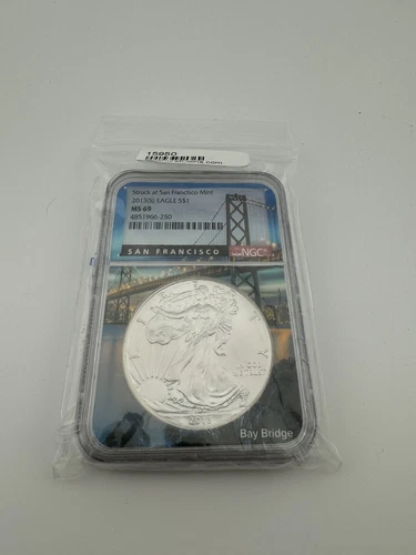2013 (S) Silver Eagle NGC MS69 San Francisco Bay Bridge Holder "New"
