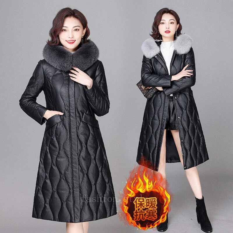 OFF WHITE Piumino donna vera pelliccia di volpe colletto cappuccio caldo cappotto medio lungo soprabito slim fit