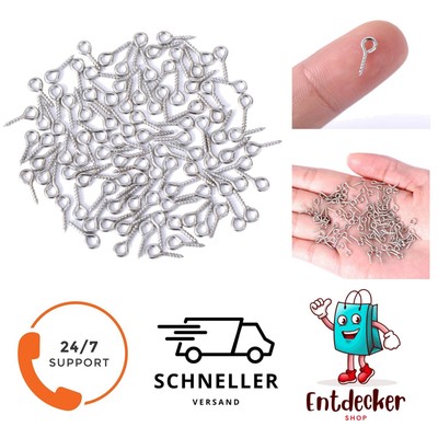Schraubhaken Edelstahl für Schmuck und Perlen 100 Stück 10mm mit 4mm Augen