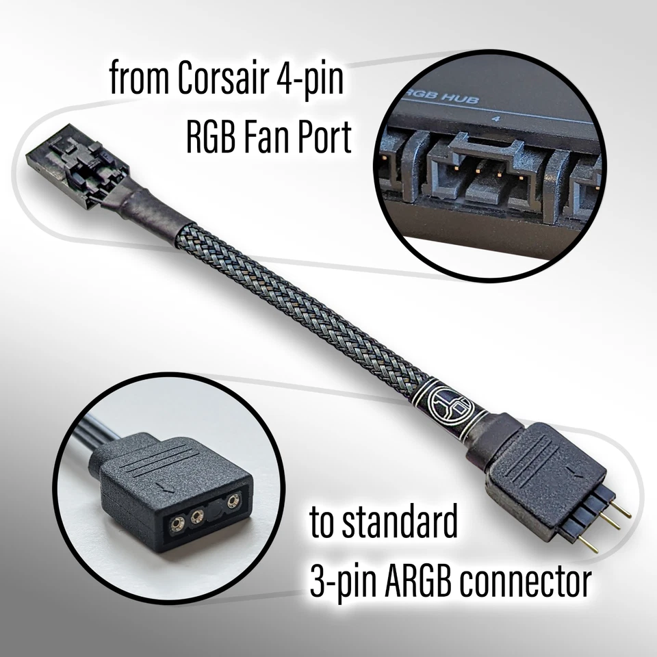 Corsair RGB 4-Pin Fan Hub to Standard ARGB 3-pin 5V Adapter - Image 3 of 4