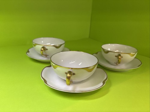 Set Of 3 Gold Accented Thomas Limoğes Two Handle Cup And Saucers GREAT CONDITION - Picture 4 of 9