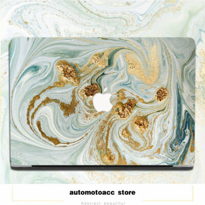Luxury Gilt Gold Sea Green Liquid Marble Case For Macbook Pro Air 11 12 13 15 16