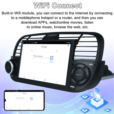 Autoradio Android 2+64GB 7" Tactile Pour Fiat 500 2007-2015 – Wireless CarPlay & Android Auto, Bluetooth, GPS, WiFi, Caméra Arrière