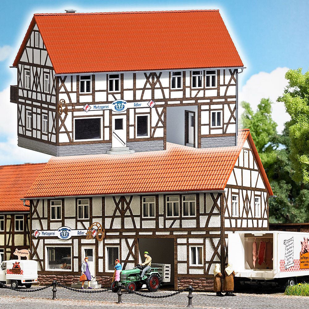 BUSCH Land-Metzgerei Adler Bausatz 1530 Spur H0 1:87 Echt Holz Klebebausatz NEU 