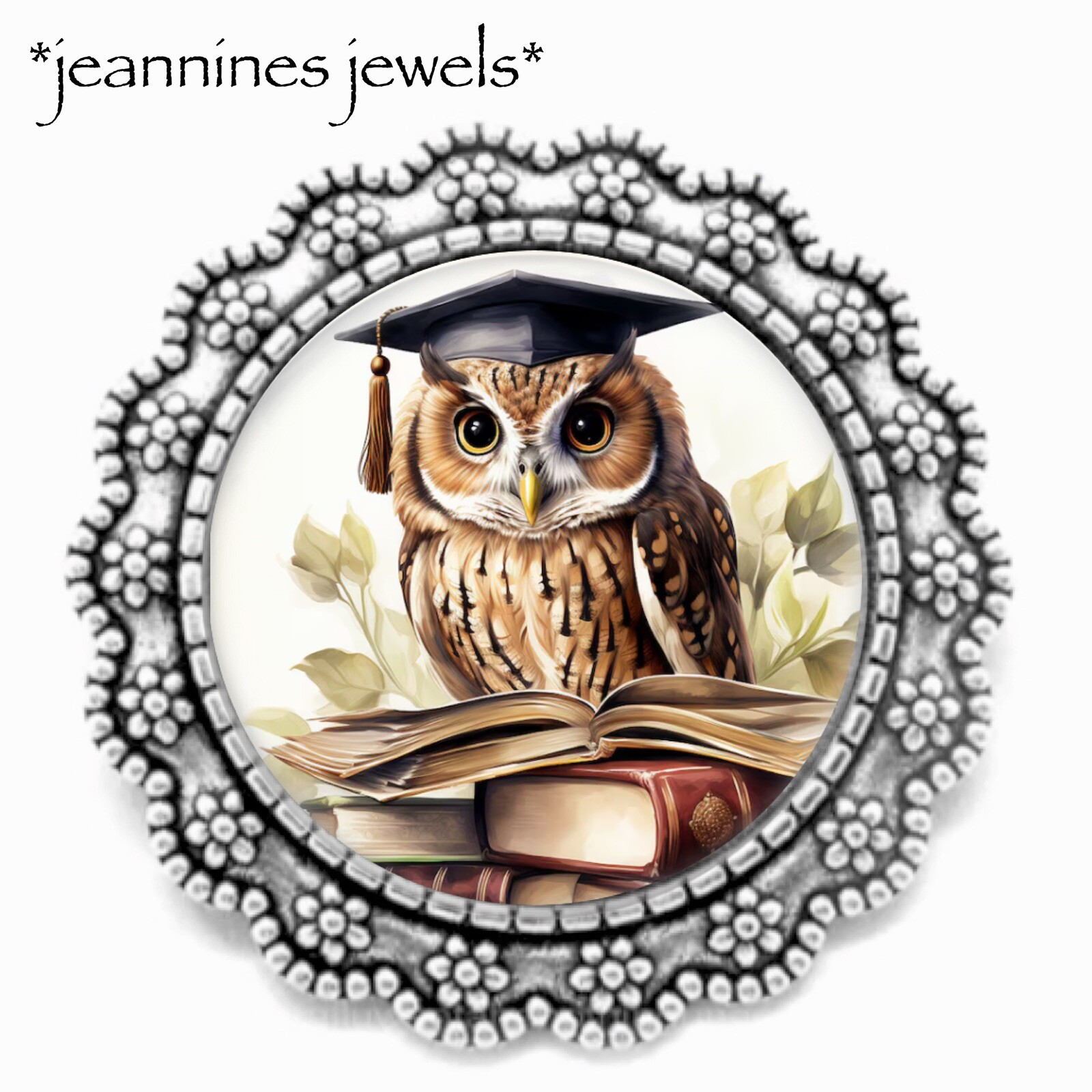 Graduation Owl Brooch Silver Lapel Pin Cap and Gown Gift