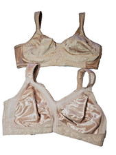 Vintage Playtex 18 Hour Bra -LOT OF TWO- 42C NUDE Comfort Lace Wire Free SATIN