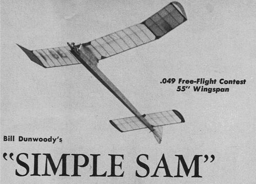 Model Airplane Plans (FF): SIMPLE SAM 55" Contest for 1/2A by Bill Dunwoody - Picture 1 of 2