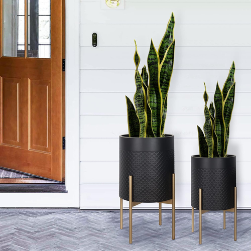 Mid Century Planters for Indoor Plants, Set of 2, Modern Decorative Metal Plante - Picture 7 of 7