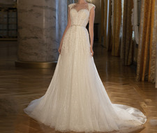 Sparkle Wedding Dresses O-Neck A-Line Beaded Sexy Tulle Sweep Train Bridal Gowns