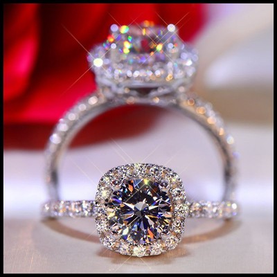 100% Moissanite טבעות 1CT 2CT 3CT מבריק יהלומי Halo אירוסין טבעות לנשים בנות...