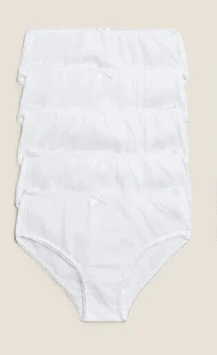 Mothercare Girls White Knickers 5 Pack Pants Plain 100% Cotton Brief  Underwear